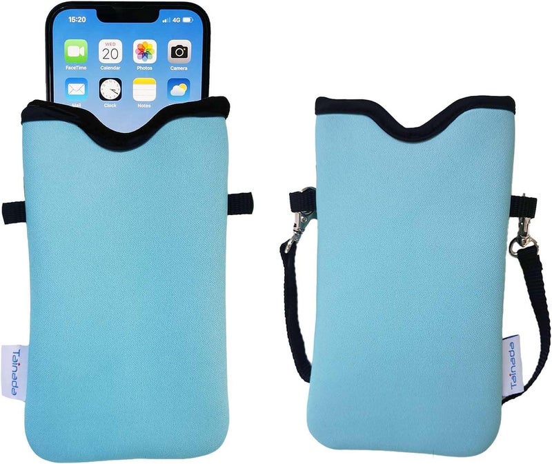Tainada Men Women Neoprene Phone Sleeve Pouch Case Bag with Crossbody Strap/Neck Lanyard for iPhone 17/16/15 Pro Max, Air, 16/15/14 Plus, 16e; Samsung S25,S24, A56, S25 FE, Z Fold7 (Turquoise Blue) - Image 1